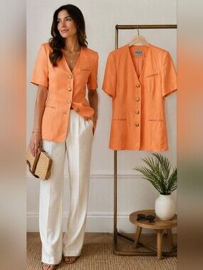 Vintage Peach Longline Blazer | Minimalist Tailored Jacket | Old Money Aesthetic